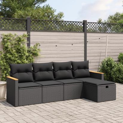 Set mobilier de grădină cu perne, 5 piese, negru, poliratan GartenMobel Dekor