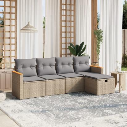 Set canapele de grădină, 5 piese, cu perne, bej, poliratan GartenMobel Dekor