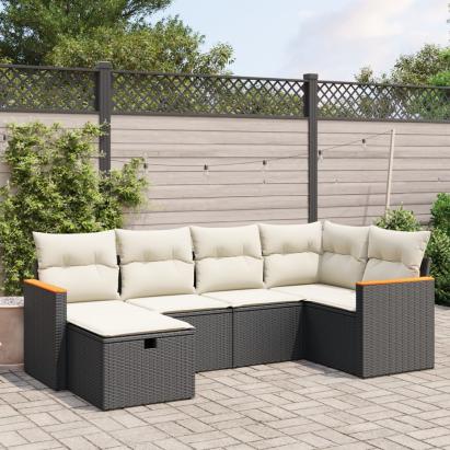 Set mobilier de grădină cu perne, 6 piese, negru, poliratan GartenMobel Dekor