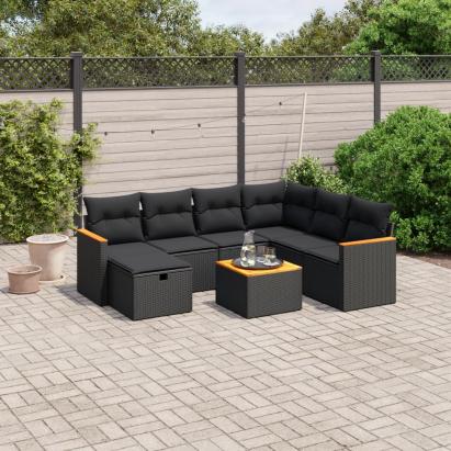 Set mobilier de grădină cu perne, 8 piese, negru, poliratan GartenMobel Dekor