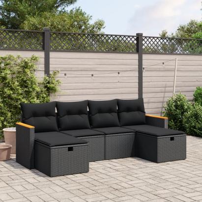 Set mobilier de grădină cu perne, 6 piese, negru, poliratan GartenMobel Dekor