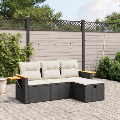 Set mobilier de grădină cu perne, 4 piese, negru, poliratan GartenMobel Dekor