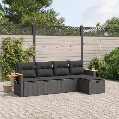 Set mobilier de grădină cu perne, 5 piese, negru, poliratan GartenMobel Dekor