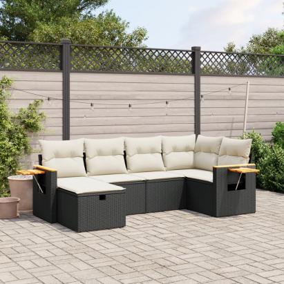 Set mobilier de grădină cu perne, 6 piese, negru, poliratan GartenMobel Dekor