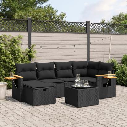 Set canapele de grădină cu perne, 7 piese, negru, poliratan GartenMobel Dekor