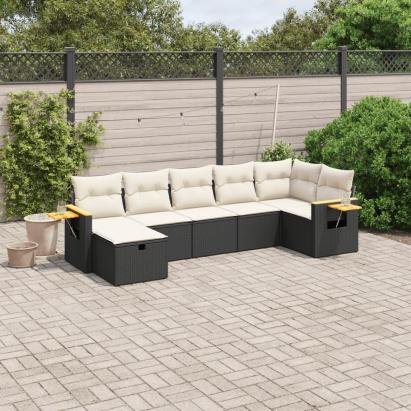 Set canapele de grădină cu perne, 7 piese, negru, poliratan GartenMobel Dekor
