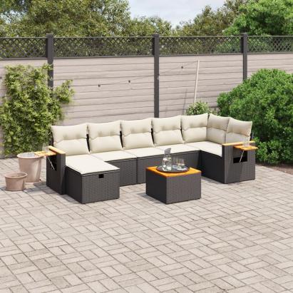 Set mobilier de grădină cu perne, 8 piese, negru, poliratan GartenMobel Dekor
