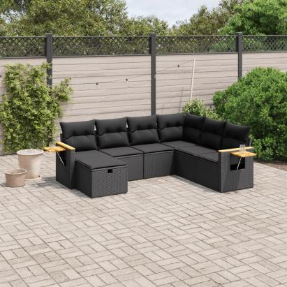 Set canapele de grădină cu perne, 7 piese, negru, poliratan GartenMobel Dekor