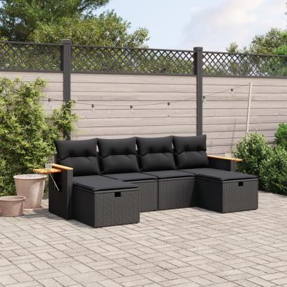 Set mobilier de grădină cu perne, 6 piese, negru, poliratan GartenMobel Dekor