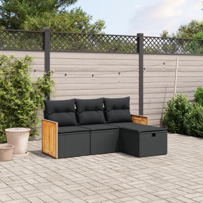 Set mobilier de grădină cu perne, 4 piese, negru, poliratan GartenMobel Dekor