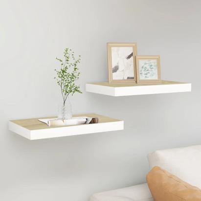 Rafturi perete suspendate 2 buc. alb/stejar 40x23x3,8 cm MDF GartenMobel Dekor