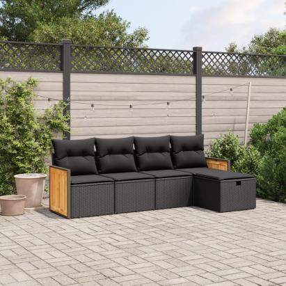 Set mobilier de grădină cu perne, 5 piese, negru, poliratan GartenMobel Dekor