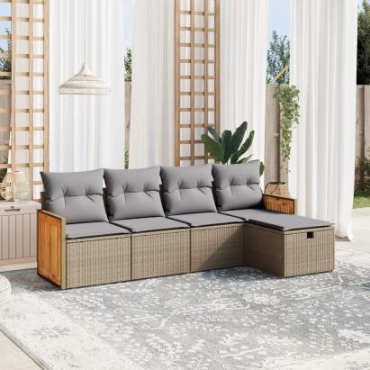Set canapele de grădină, 5 piese, cu perne, bej, poliratan GartenMobel Dekor