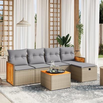 Set canapele de grădină, 6 piese, cu perne, bej, poliratan GartenMobel Dekor