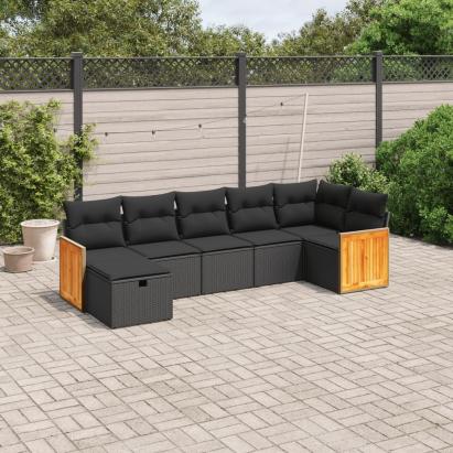 Set canapele de grădină cu perne, 7 piese, negru, poliratan GartenMobel Dekor