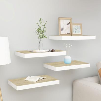 Rafturi perete suspendate 4 buc. alb/stejar 50x23x3,8cm MDF GartenMobel Dekor
