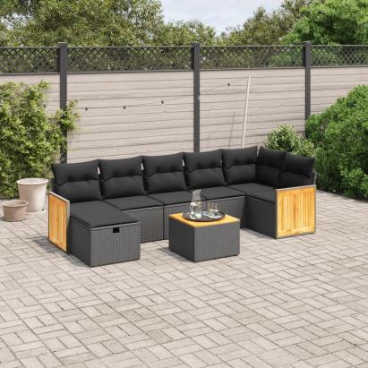 Set mobilier de grădină cu perne, 8 piese, negru, poliratan GartenMobel Dekor