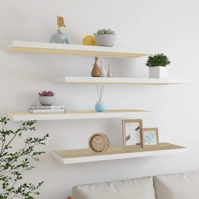 Rafturi perete suspendate 4 buc. stejar/alb 120x23,5x3,8 cm MDF GartenMobel Dekor
