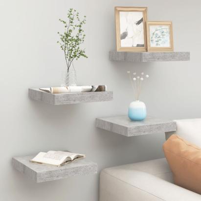 Rafturi perete suspendate 4 buc. gri beton 23x23,5x3,8 cm MDF GartenMobel Dekor