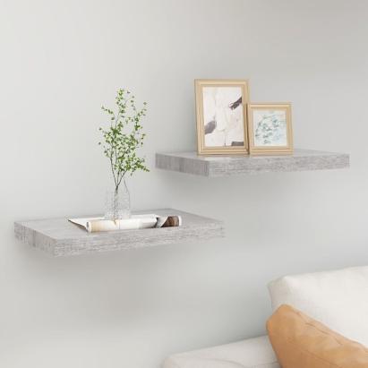 Rafturi de perete suspendate 2 buc. gri beton 50x23x3,8 cm MDF GartenMobel Dekor