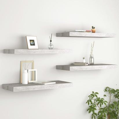 Rafturi de perete, 4 buc., gri beton, 60x23,5x3,8 cm, MDF GartenMobel Dekor