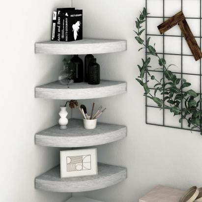 Rafturi de colț de perete, 4 buc., gri beton, 25x25x3,8 cm, MDF GartenMobel Dekor
