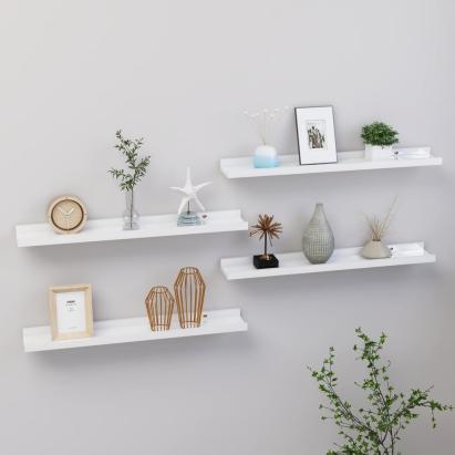 Rafturi de perete, 4 buc., alb extralucios, 60x9x3 cm GartenMobel Dekor