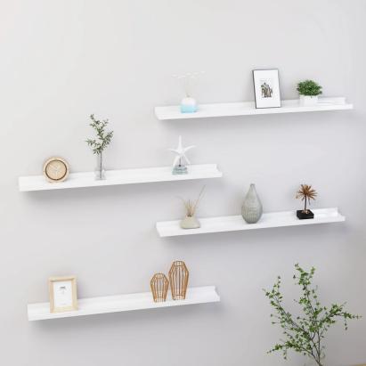 Rafturi de perete, 4 buc., alb extralucios, 80x9x3 cm GartenMobel Dekor