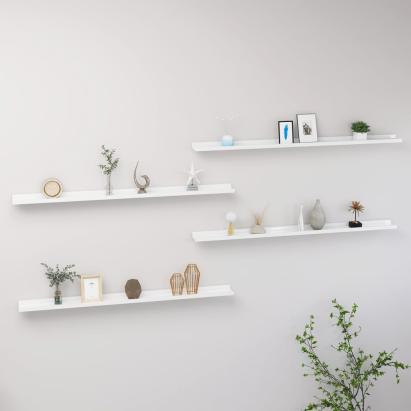 Rafturi de perete, 4 buc., alb extralucios, 115x9x3 cm GartenMobel Dekor