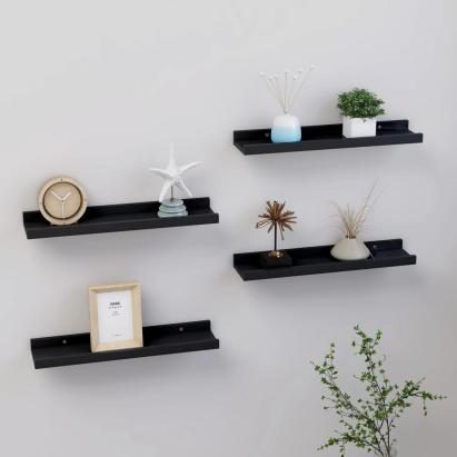 Rafturi de perete, 4 buc., negru, 40x9x3 cm GartenMobel Dekor