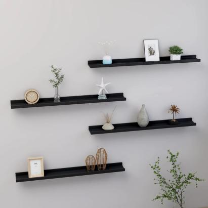 Rafturi de perete, 4 buc., negru, 80x9x3 cm GartenMobel Dekor