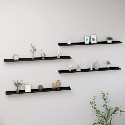 Rafturi de perete, 4 buc., negru, 115x9x3 cm GartenMobel Dekor