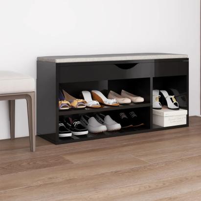 Pantofar cu pernă, negru lucios, 104x30x49 cm, lemn prelucrat GartenMobel Dekor
