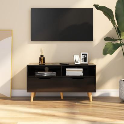 Comodă TV, negru extralucios, 90x40x48,5 cm, lemn prelucrat GartenMobel Dekor