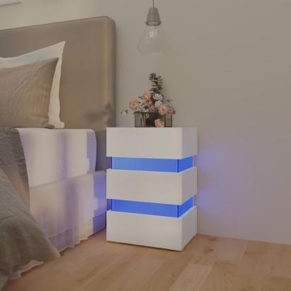 Dulap noptieră cu LED, alb, 45x35x67 cm, lemn prelucrat GartenMobel Dekor