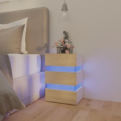 Noptieră cu LED, alb/stejar sonoma, 45x35x67 cm, lemn prelucrat GartenMobel Dekor