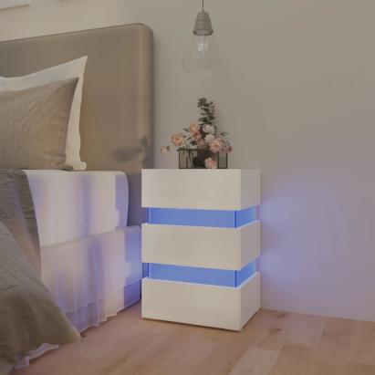 Dulap noptieră cu LED alb extralucios 45x35x67cm lemn prelucrat GartenMobel Dekor