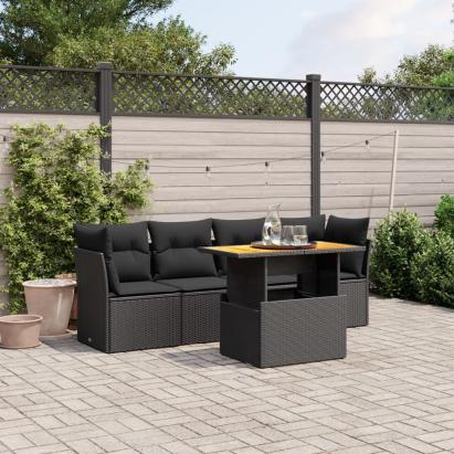 Set mobilier de grădină cu perne, 5 piese, negru, poliratan GartenMobel Dekor