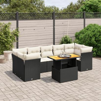 Set mobilier de grădină cu perne, 8 piese, negru, poliratan GartenMobel Dekor