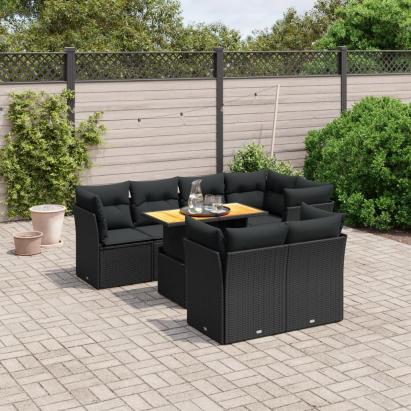 Set mobilier de grădină cu perne, 8 piese, negru, poliratan GartenMobel Dekor