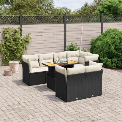 Set mobilier de grădină cu perne, 8 piese, negru, poliratan GartenMobel Dekor