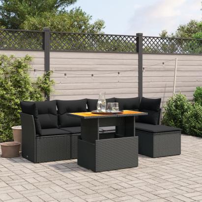 Set mobilier de grădină cu perne, 6 piese, negru, poliratan GartenMobel Dekor