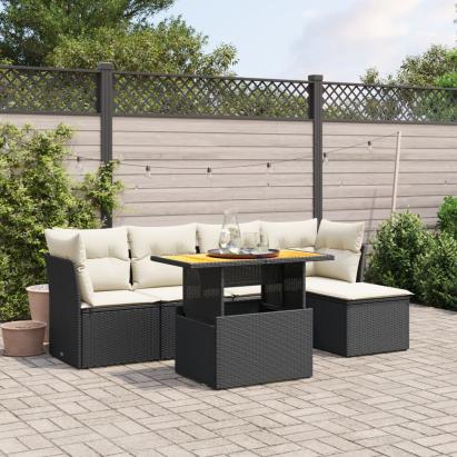 Set mobilier de grădină cu perne, 6 piese, negru, poliratan GartenMobel Dekor