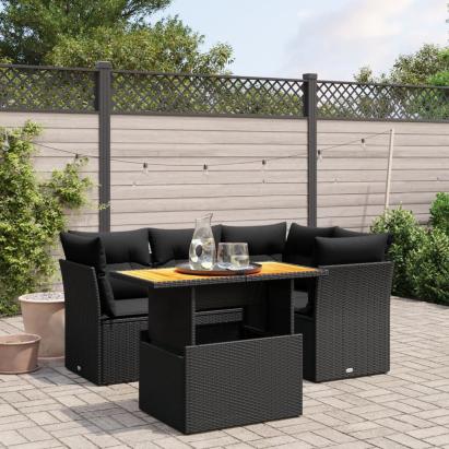 Set mobilier de grădină cu perne, 5 piese, negru, poliratan GartenMobel Dekor