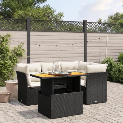 Set mobilier de grădină cu perne, 5 piese, negru, poliratan GartenMobel Dekor