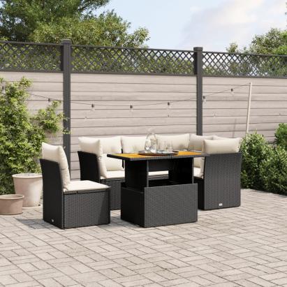 Set mobilier de grădină cu perne, 5 piese, negru, poliratan GartenMobel Dekor