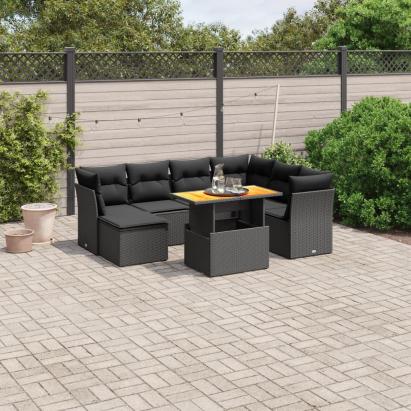 Set mobilier de grădină cu perne, 8 piese, negru, poliratan GartenMobel Dekor