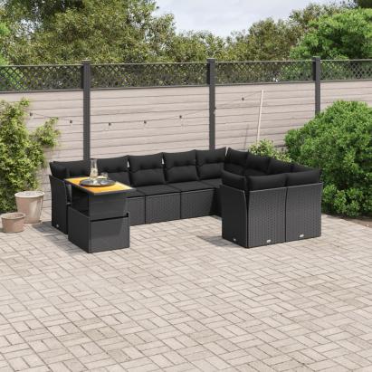 Set canapele de grădină cu perne, 10 piese, negru, poliratan GartenMobel Dekor