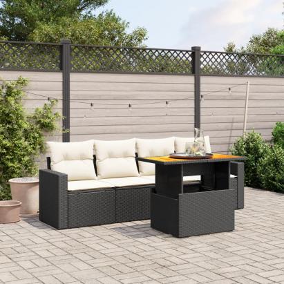 Set mobilier de grădină cu perne, 5 piese, negru, poliratan GartenMobel Dekor