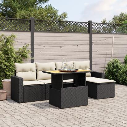 Set mobilier de grădină cu perne, 6 piese, negru, poliratan GartenMobel Dekor
